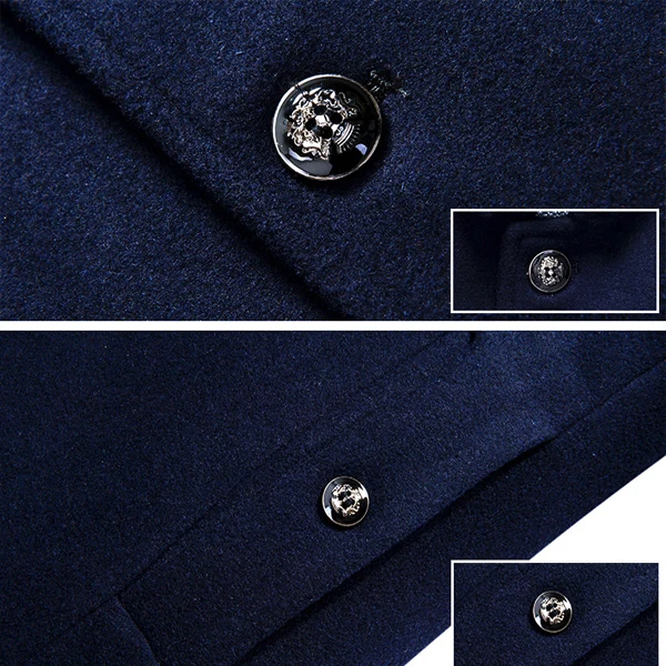 Mens Winter Wool Jacket Scarf Business Mid-long Jacket
