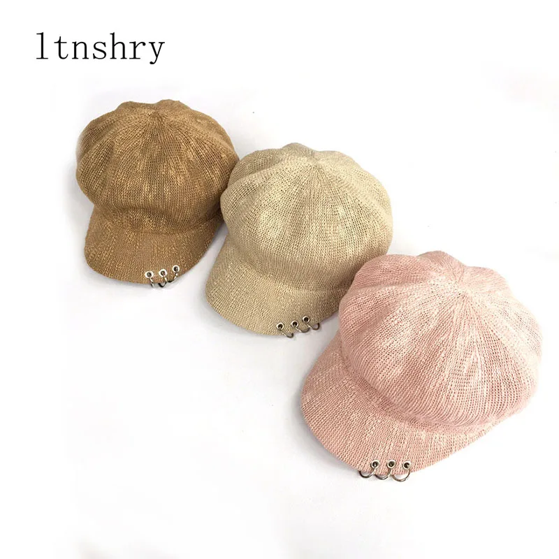 

2018 Fashion Female spring Summer Wild Solid women hat With ring Octagonal Cap Elegant Breathable Newsboy Hats Sun Hat Berets