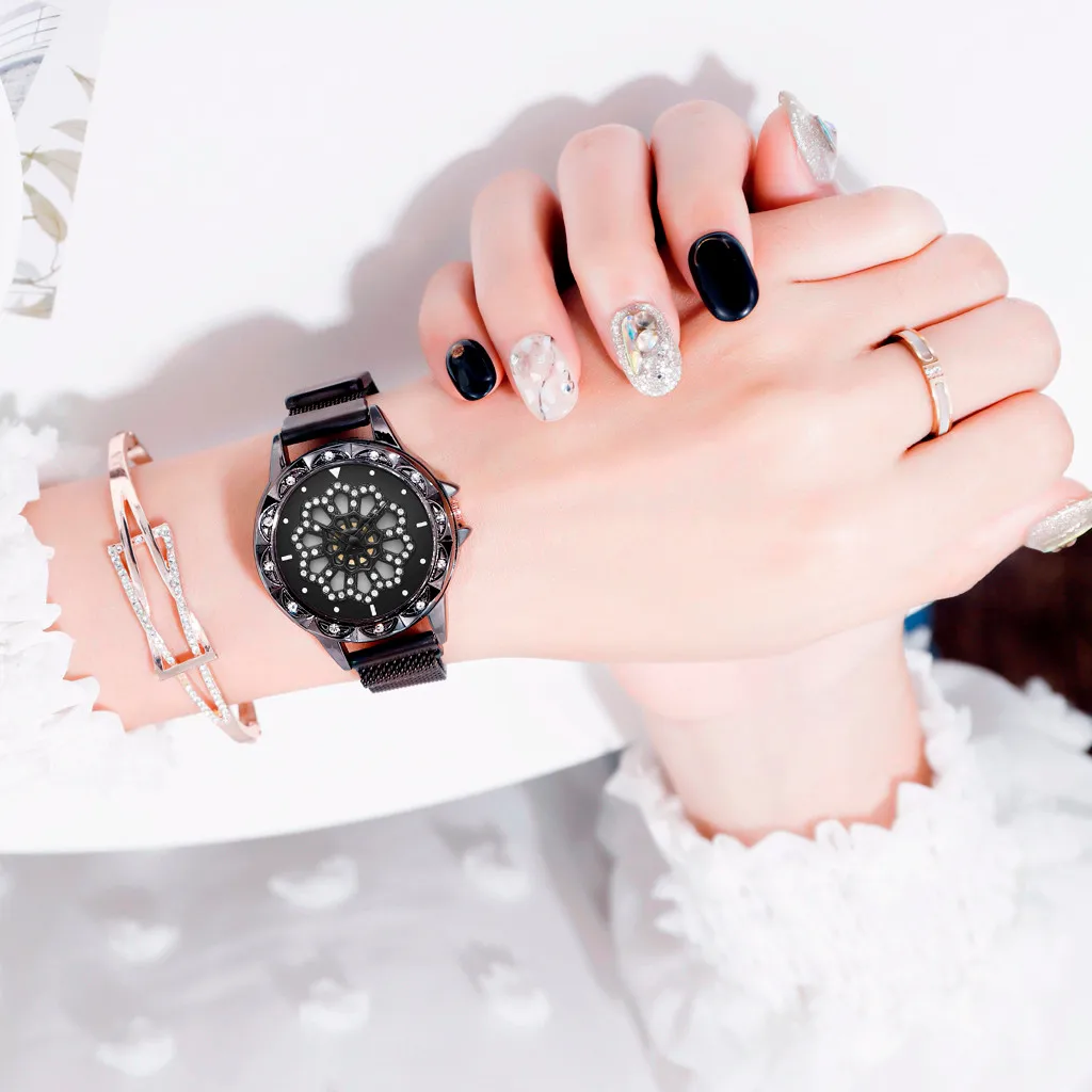 Новые модные роскошные часы с бриллиантами из розового золота, женские кварцевые часы с сеткой, женские часы с браслетом, оригинальные часы