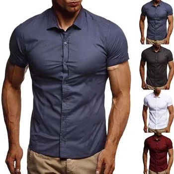 

2019 Men Plus Size Pure Color Button Splicing Pattern Casual Lapel Short Sleeve Shirt camisa masculina camiseta hombre hawaiian