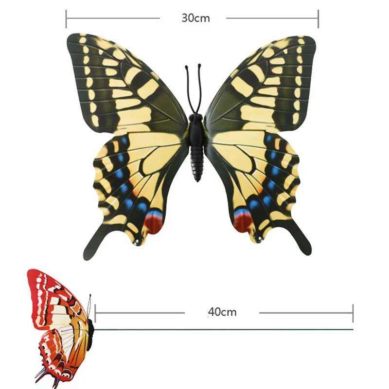 Украшение для газона, поддельные бабочки, случайный цвет, 30 см, Искусственные бабочки, садовые украшения, имитация бабочек, колья, садовое растение, 1 шт