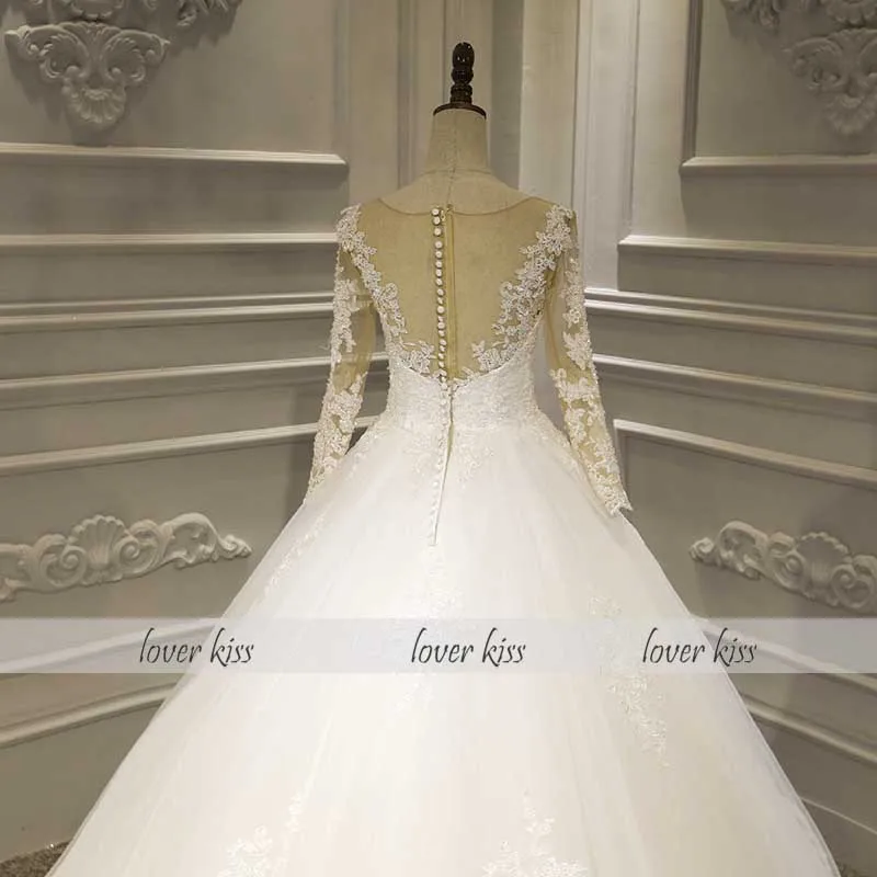 Lover Kiss Vestido de casamento прозрачное свадебное платье с длинными рукавами Роскошный вышитый бисером кружева для невесты свадебные бальные платья Vestido De Noiva