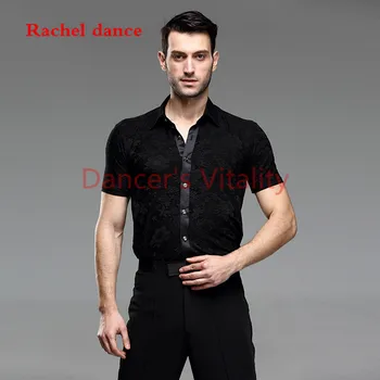 

2017 Short Sleeves Round Neck Mens Latin Shirts Dance Top Ballroom Latin Dance Costumes Stage Clothing For Men Ballroom Clothes