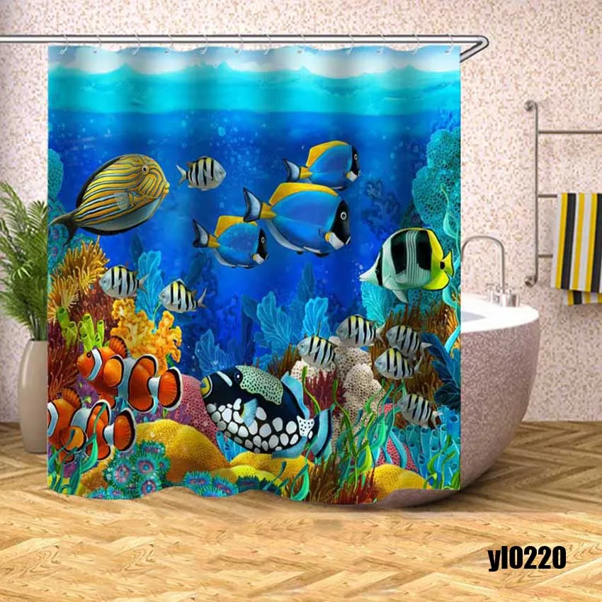

Marine Fish Shower Curtain Sea View Modern Waterproof Bath Curtains for Bathroom Bathtub Large Wide Bathing Cover Rideau De Bain