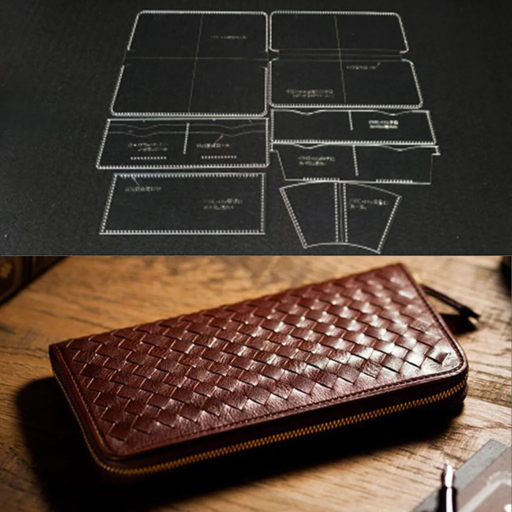 7 Pieces Cealr Acrylic Leather Templates for Zipper Clutch Bag Making Stencils Leather Craft Tools
