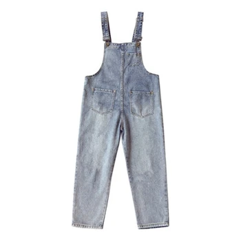 

Blue Women Denim Jumpsuits With Hole 2019 Autumn Vintage Jeans Overalls Casual Streetwear Rompers Female Suspender Long Pants
