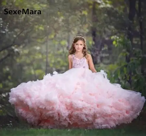 

Cloud Pink Puffy Flower Girls Dresses for Wedding Kids Pageant Gown Little Princess Birthday Party Dress Evening Gowns