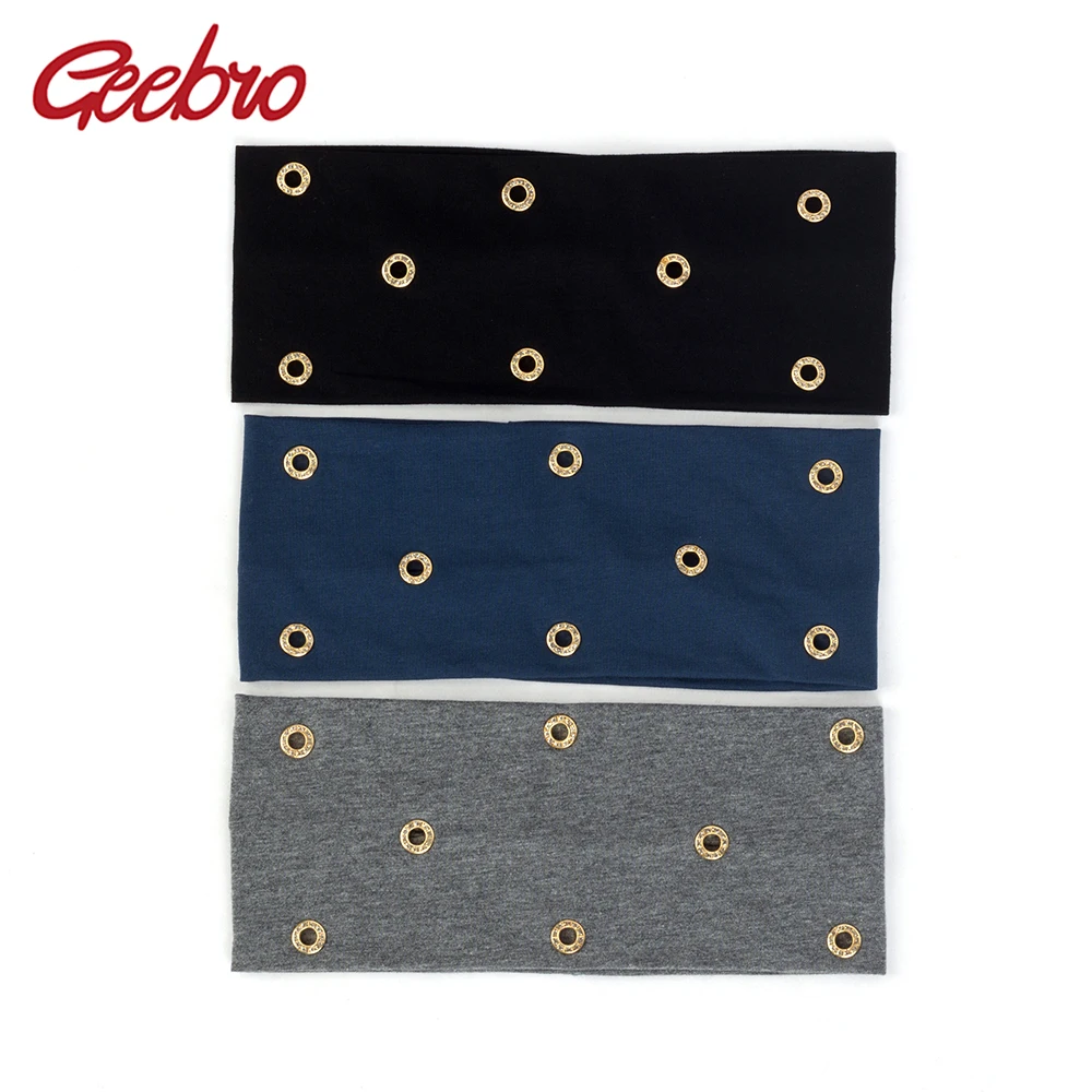 

Geebro Fashion Summer Metal Ring Headband Women Female Girls Stretchy Flat Hair Bands Solid Cotton Turban Yoga Hair Accessories