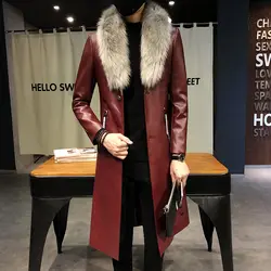 Мужские пальто Роскошные Veste Homme золотые длинные облегающие пальто Chaqueta Cuero Hombre большой меховой воротник искусственная кожа для мужчик