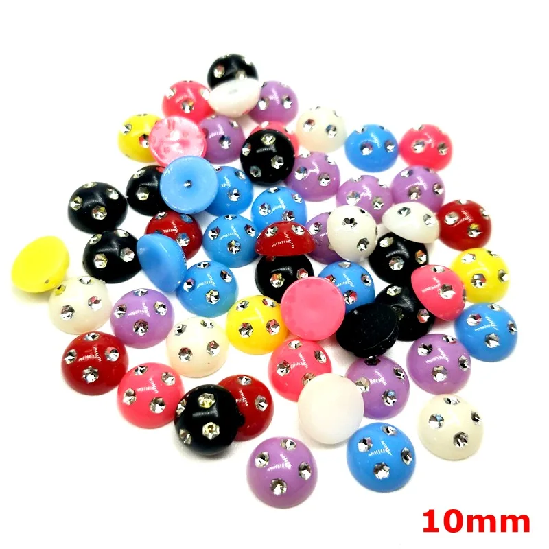 HL 50/100/200pcs 6/8/10mm Mixed Decoration Handicrafts Resin With Rhinestones Scrapbook DIY Accessories Flatback Buttons