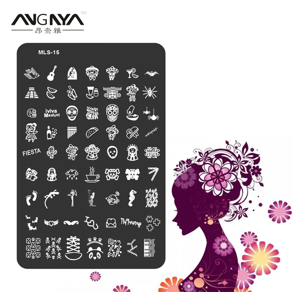 

1PC ANGNYA MLS Series Nail Art Image Plate Stainless Steel 54 Patterns Nail Template Manicure Stencil Tool MLS-15