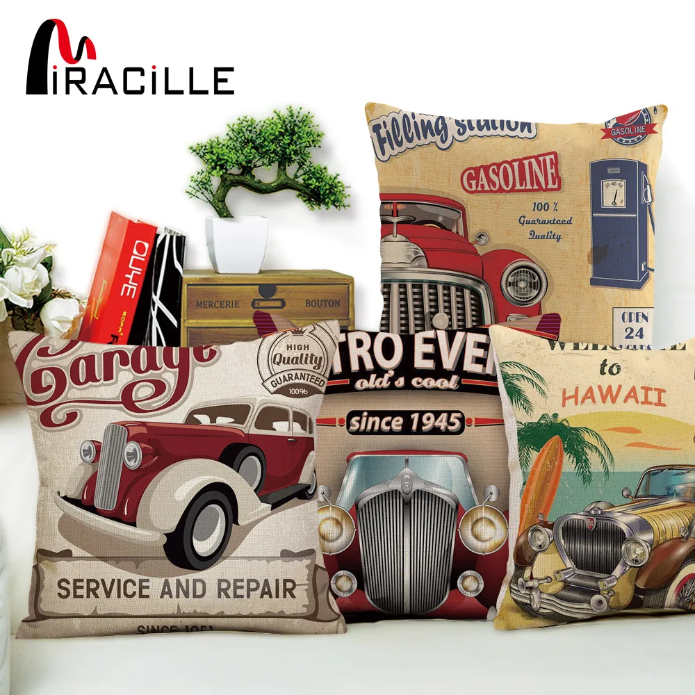 

Miracille Vintage Car Cushion Cover Throw Pillow Covers Decorative Sofa Car Square Cotton Linen Seat Chair Home Decor almofadas