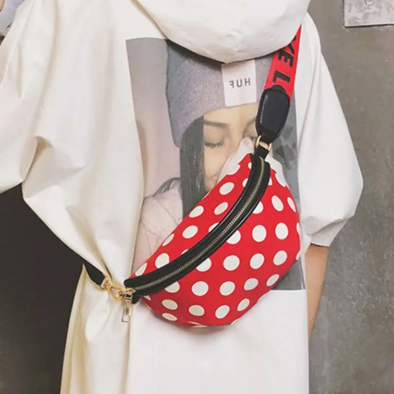 Модная поясная сумка в горошек с ремнем через плечо, сумка для телефона, женская сумка из искусственной кожи с ремнем на молнии, нагрудная сумка, кошелек