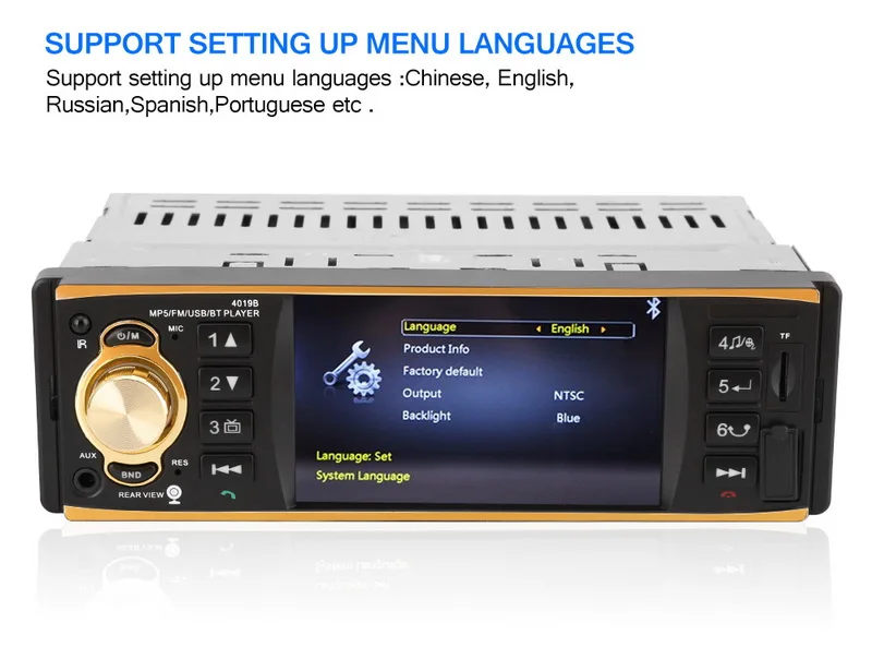 Радио-Кассетный проигрыватель аудио стерео многоязычный Bluetooth автомобильное радио пульт дистанционного управления USB AUX FM 4,1 дюймов