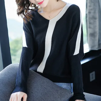

Fashion women's autumn new solid color pullover V-neck long-sleeved sweater short bat sleeve wool bottoming shirt