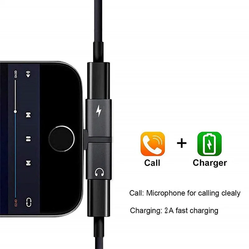 

2 In 1 Dual Jack Headphone Charging Splitter Adapter for Iphone X XR XS Max 8 Plus 10 11 Charger Audio Aux Usb Adapter Connector