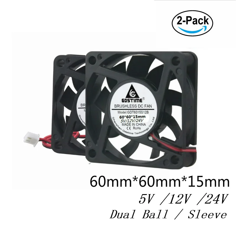 Gdstime 2 шт. 6 см DC 5 в 12 В 24 60 мм x 15 бесщеточный ПК охладитель 60x60x15 корпус компьютера