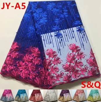 

Promotion!!popular 5yards african nigerian french lace with embroidered dress fabric african tull lace fabric for wedding JY-A5