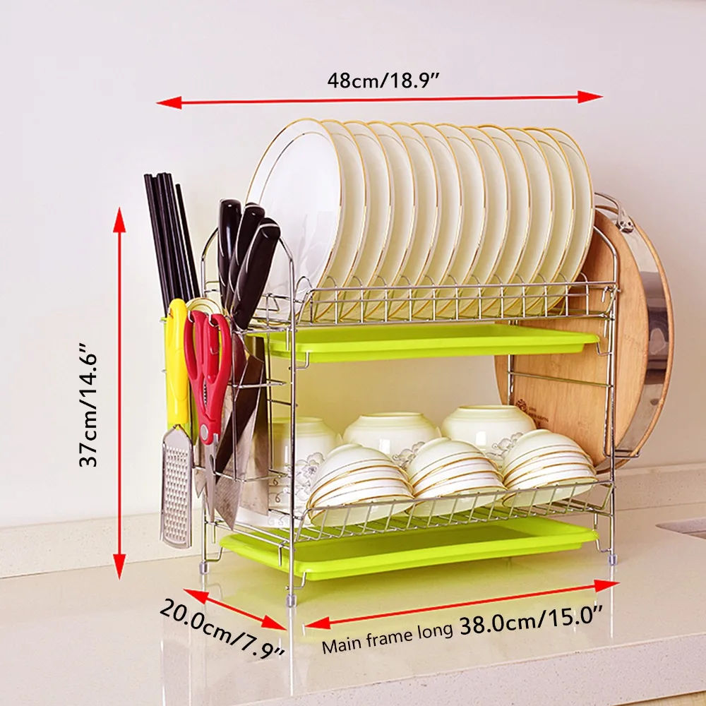 2 ярусная полка для посуды, набор из нержавеющей стали, полка для хранения посуды, сушилка для посуды, кухонная посуда, кухонный Органайзер