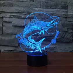 Рыбалка рыбы 3D светодиодный светильник 7 цветов Изменение USB зарядки сенсорная кнопка Настольные лампы удивительные подарки для детей