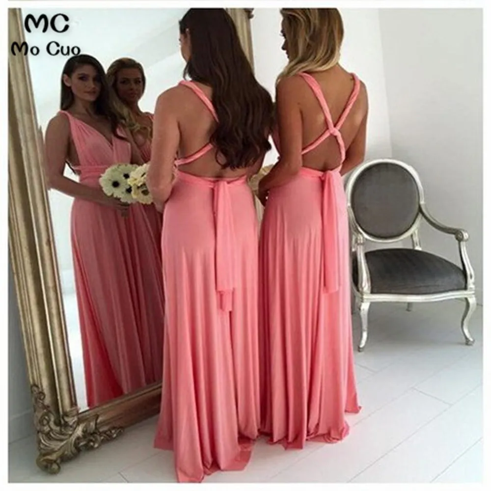 Simple Cheap Jersey Convertible Open Back Sexy Long High Quality Handmade Bridesmaid dresses3