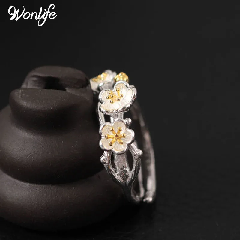 Wonlife Brand Cute Plum Open Rings For Women Original Design Lady Prevent Allergy Sterling-silver-jewelry | Украшения и