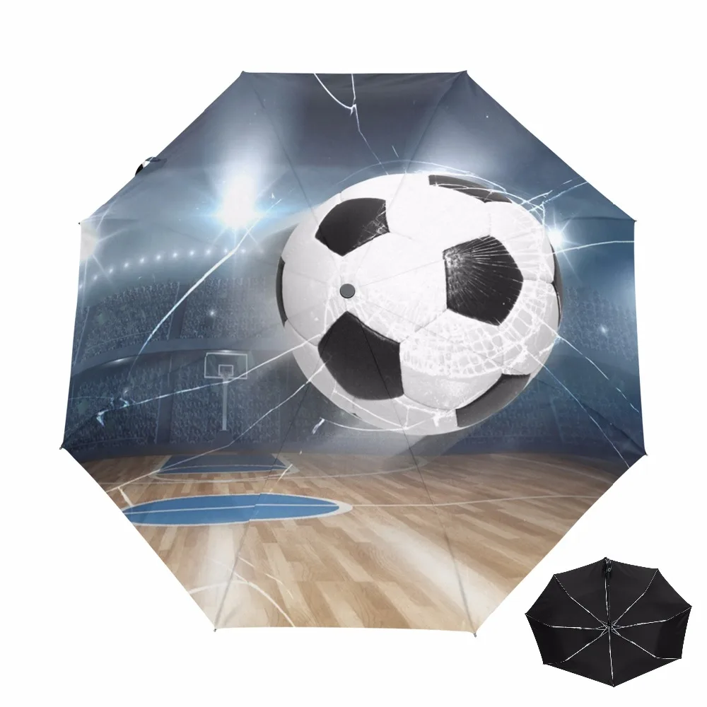 Men's Soccer Rain Umbrella Three Folding UV Proof Sun Rainy Umbrellas Black Coating Umbrella