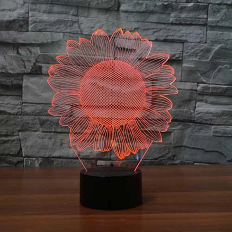 Подсолнух Лотос Лилия LED 3D лампа 7 цветов Изменение ночник дистанционный