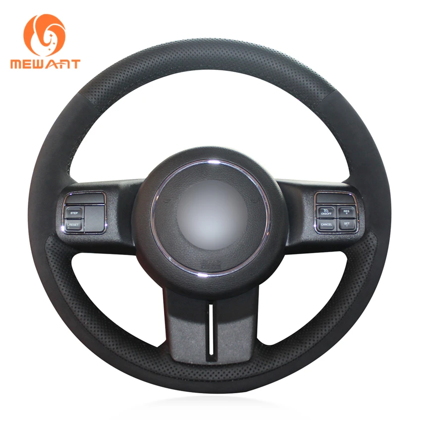 Black Genuine Leather Black Suede Car Steering Wheel Cover for Jeep