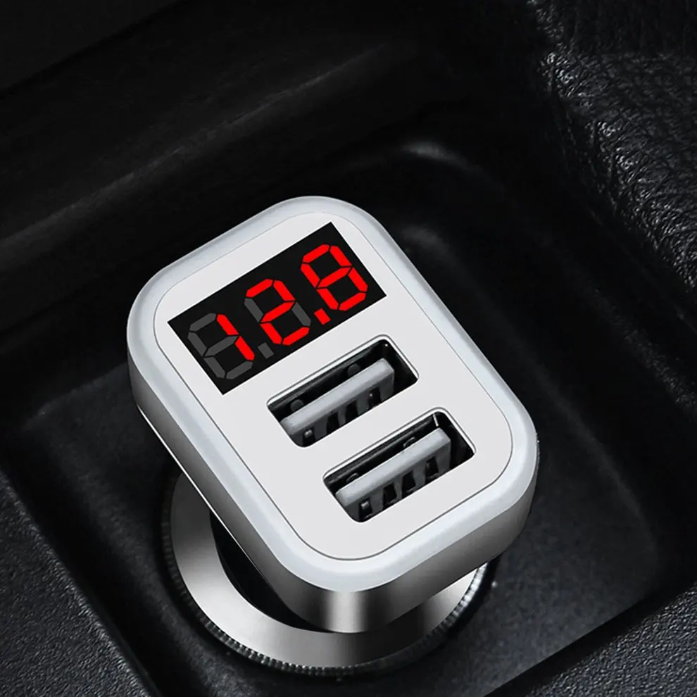 

2pcs Dual USB Ports Car Charger LCD Display Voltage Current Testerr LCD Digital Display
