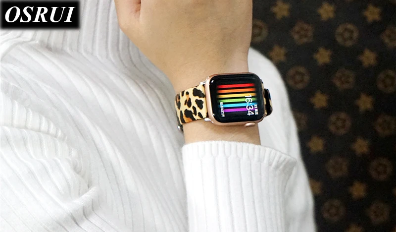Кожаный ремешок для Apple watch band 42 мм 38 мм ремешок для часов 44 мм 40 мм браслет Ремень Леопардовый узор iwatch 4 3 2 1 Аксессуары для часов