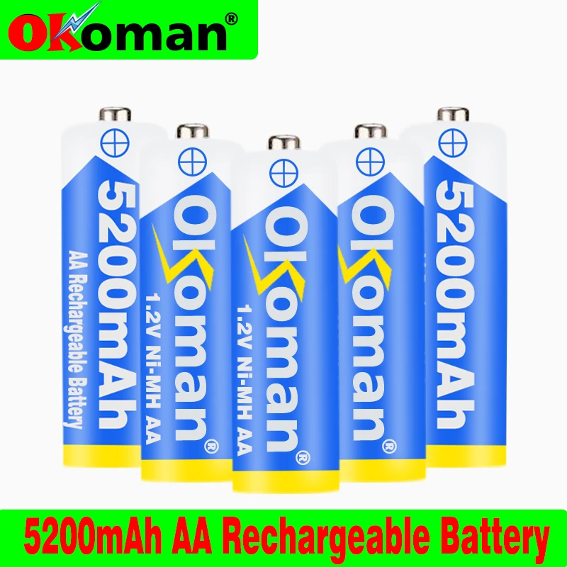 4 20 шт. Okoman 1 2 V 5200mAh NI MH AA предварительно заряженные аккумуляторные батареи