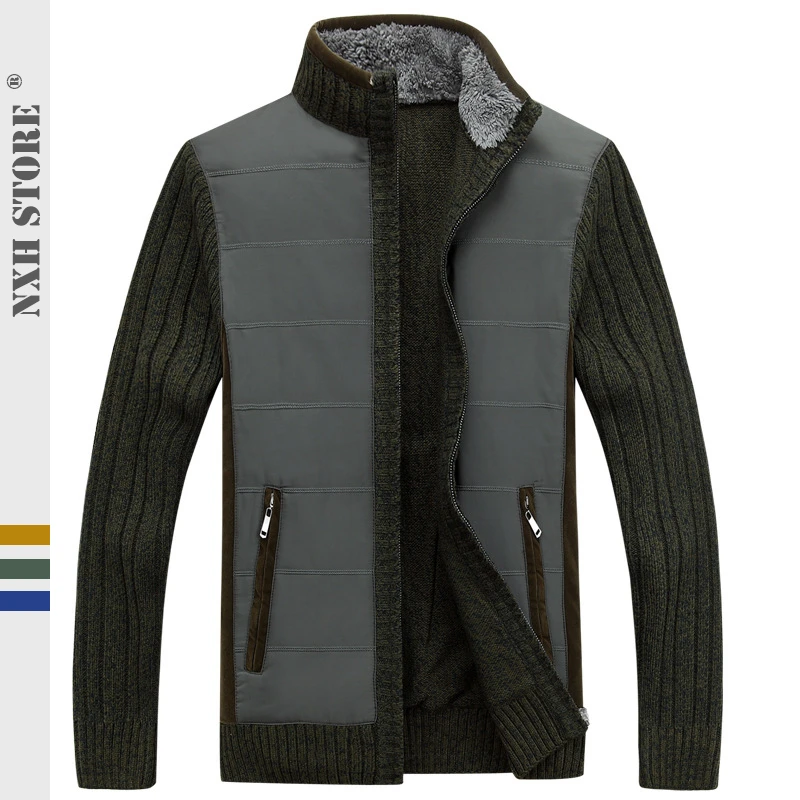NXH 2019 thick men sweater Plus size Winter coats Cashmere turtleneck Patchwork mens cardigan Spring |