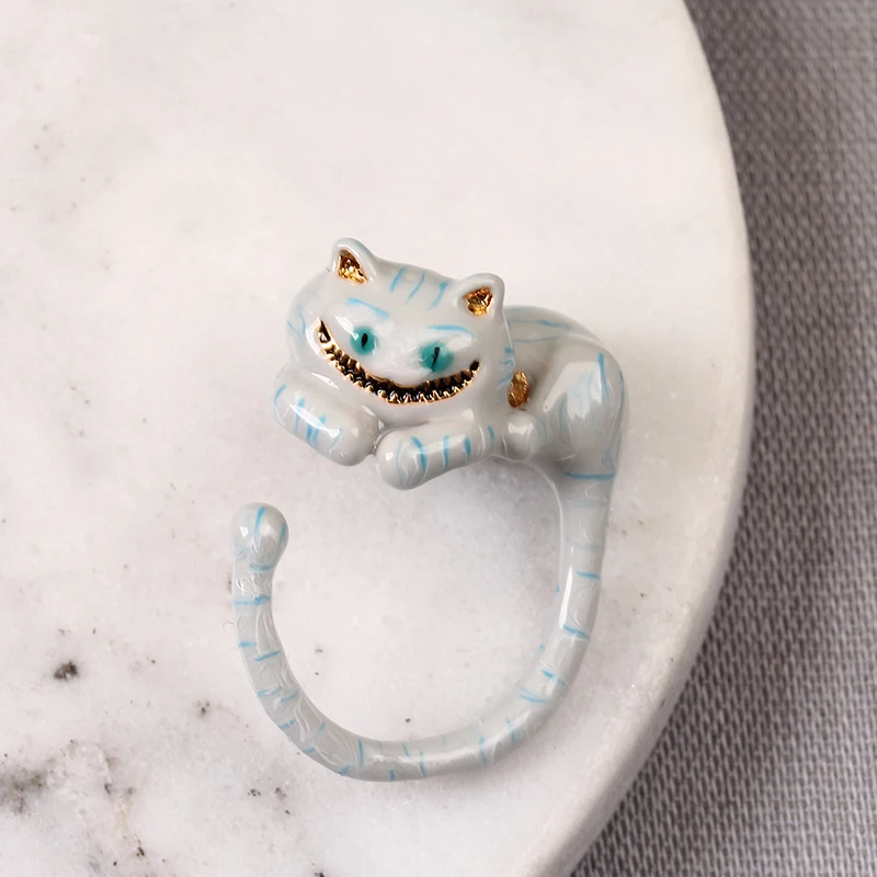 2018 New Style Girl Alice Series High-end Enamel Glazed Cheshire Cat Ring Elegant Noble Animal Jewellery Enamel Glaze Ring