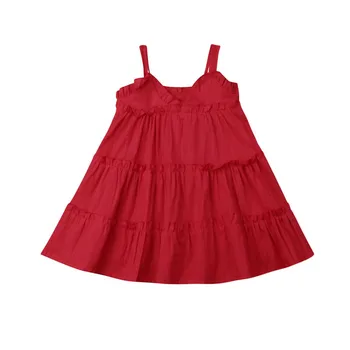 

2019 Toddler Baby Kids Girls Cute Dress Solid Red Clothes Summer Princess Sleeveless Princess Casual Beach Sundress Costume
