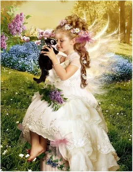 

100% Pure Cotton R Thread Printed Patterns Unfinished Cross Stitch Sets Embroidery Needlework Kits Girl And Bird