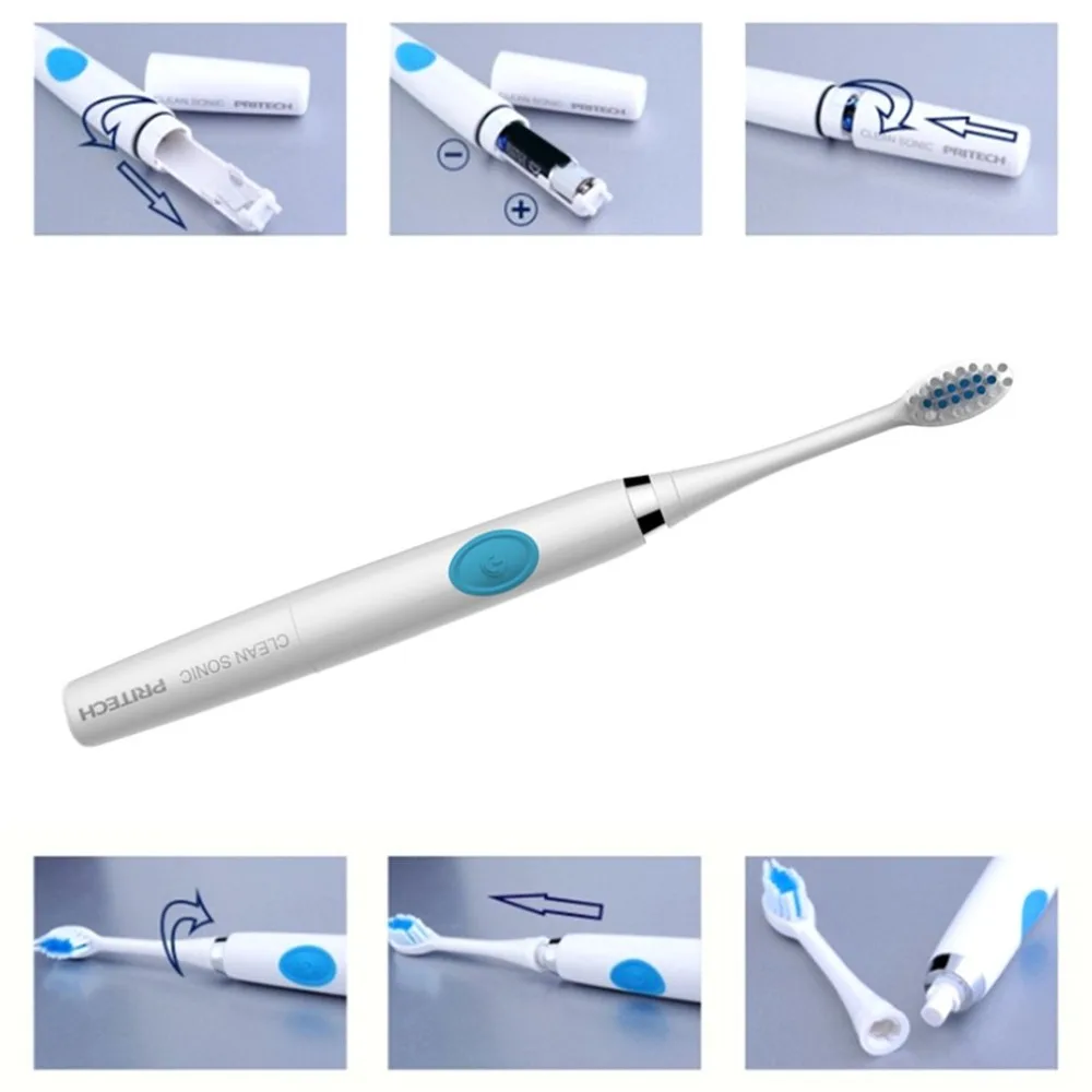 Электрическая зубная щетка с сменными головками на батарейках, водонепроницаемая, IPX5, ультразвуковая гигиеническая зубная щетка, товары для здоровья