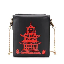 Дизайн коробки Китайская Башня печать PU кожаная сумка-мешок для девушек цепь сумка через плечо мини сумка для женщин сумка