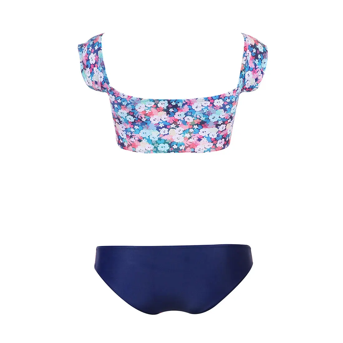 

2018 Women Two Pieces Bathing Monokini Padded Bikini Swimsuit Floral Print Swimwear Sexy Split Beach Wear With Blue Briefs