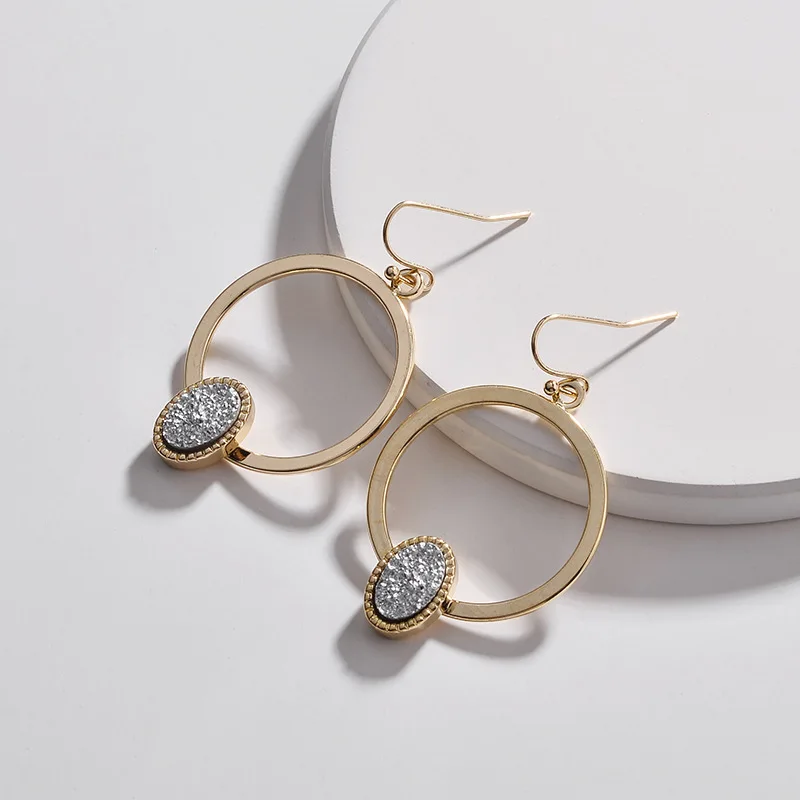 Druzy Drusy Висячие серьги золотые геометрические круглые овальные для женщин