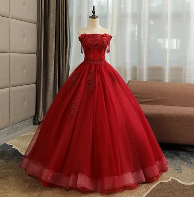 В наличии бордовый, красный, черный, синий Quincianera платья бальное платье из тюлевой ткани бисерная аппликация пышные Длинные Вечерние Платья