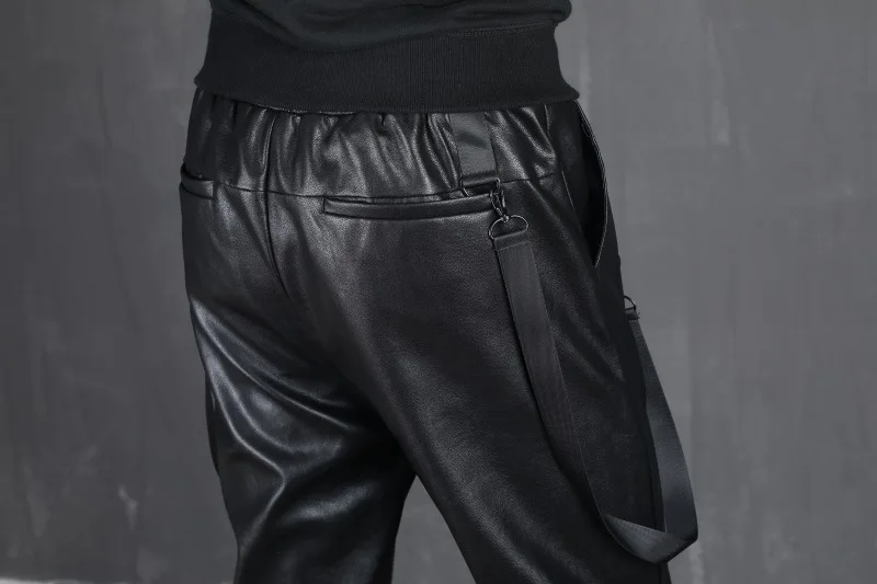 Весенне-осенние повседневные брюки для бега черные шаровары мужские повязки тонкая искусственная кожа брюки-карандаш в стиле пэчворк