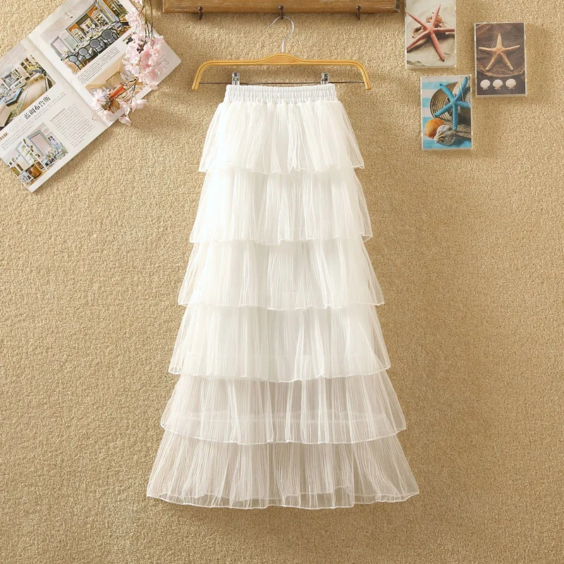 Новые газовые женские юбки, 6 слоев, одноцветные женские элегантные вечерние юбки, длинные женские модные юбки, модные юбки