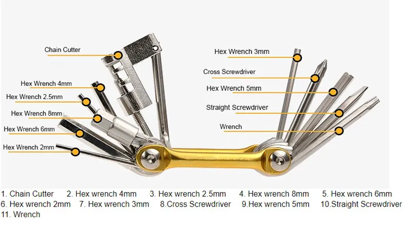 11 в 1 портативный многофункциональный ремонт велосипеда набор инструментов складной шестигранный ключ гаечный ключ инструмент спица Цикл Отвертка