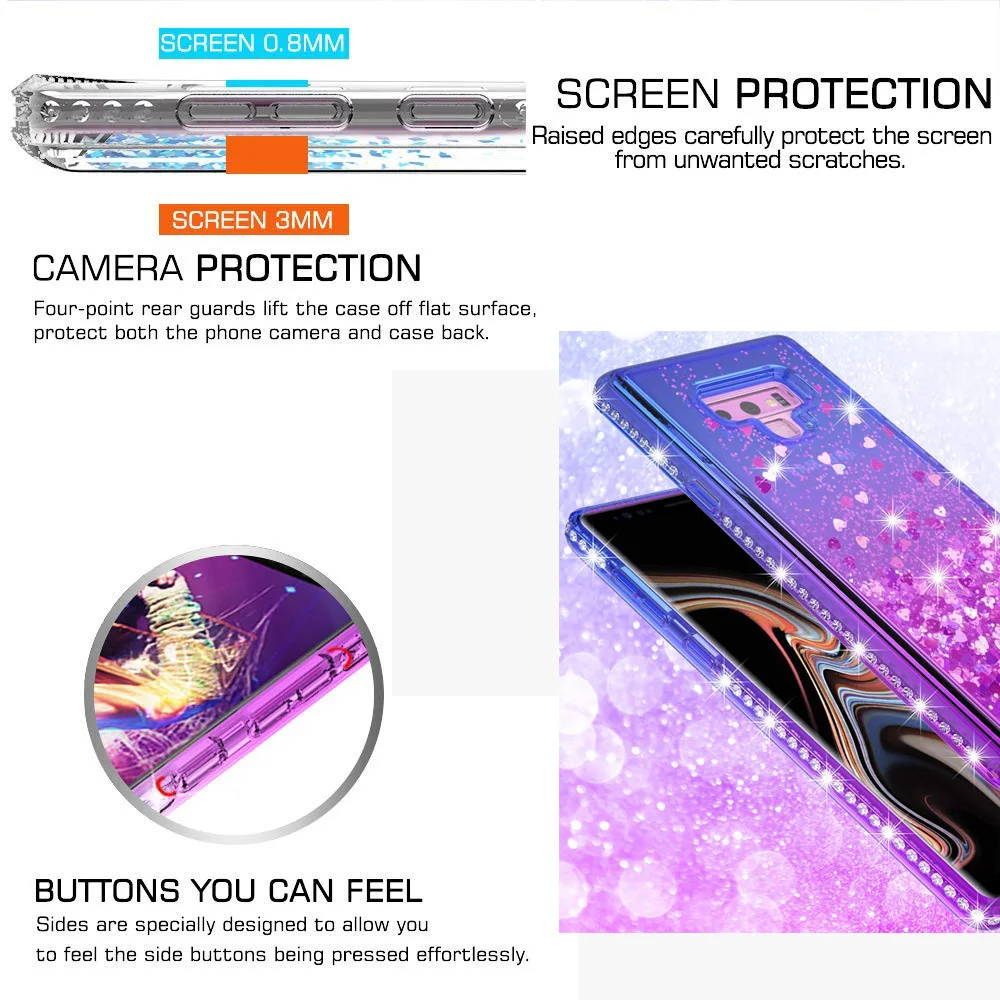 Glitter Liquid Diamond Bling Floating Soft Shiny Case Cover For Samsung S8 S9 A5 2017 A6 A6 Plus Note 9 J3 J7 Clear Phone Coque  (2)