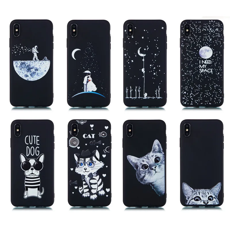 

WeeYRN Universe Black 3D Painted Silicone Soft Case for iPhone 7 8 Plus Phone Case for iPhone 6 6S Plus XS MAX XR Cute Patterned