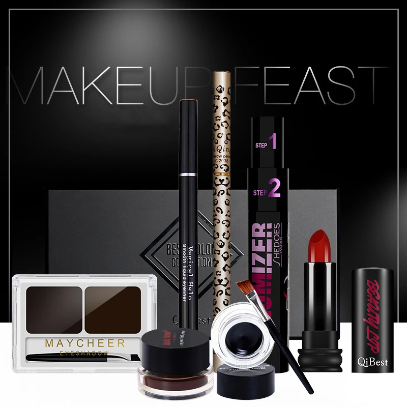 Продажа Makup набор инструментов 7 шт. Макияж набор косметики в том числе тени для век Палитры для бровей Косметическая пудра Губная помада с подарком ...