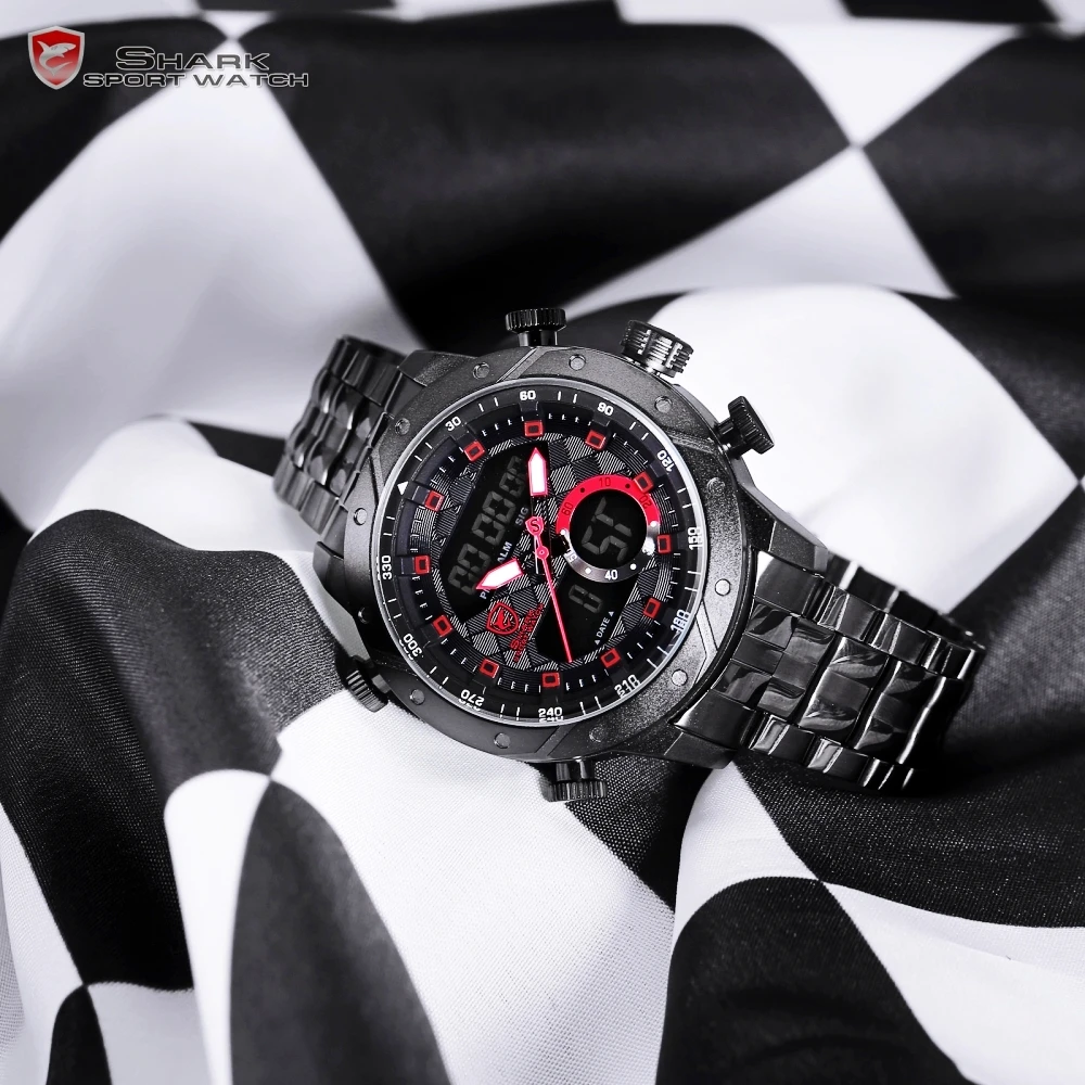 SHARK Mens Watches Top Brand Luxury Fashion Business Quartz Watch Men Sport Full Steel Watchband Waterproof Black Clock / SH592