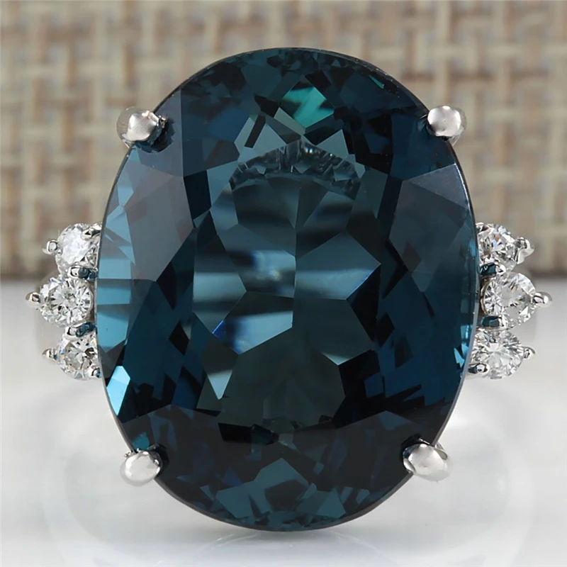 

Big Oval Dark Blue Cubic Zirconia Ring Bague Exaggerated Inlaid Egg-shaped Stone Rings for Women Party Jewelry Anillos Z5K255