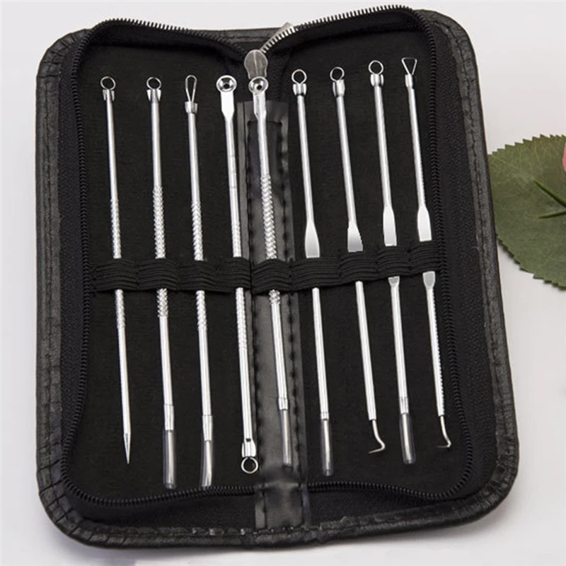 

9pcs/set Stainless Steel Blackhead Remover Tool Kit Professional Blackhead Acne Comedone Pimple Blemish Extractor Skin Care Tool